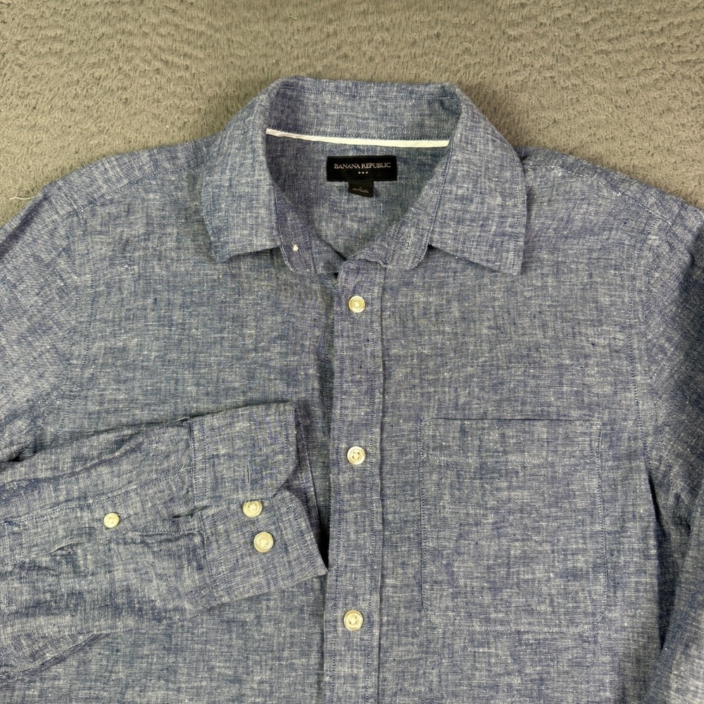 Banana Republic Shirt Mens Small Blue Long Sleeve Linen Blend  Up Summer